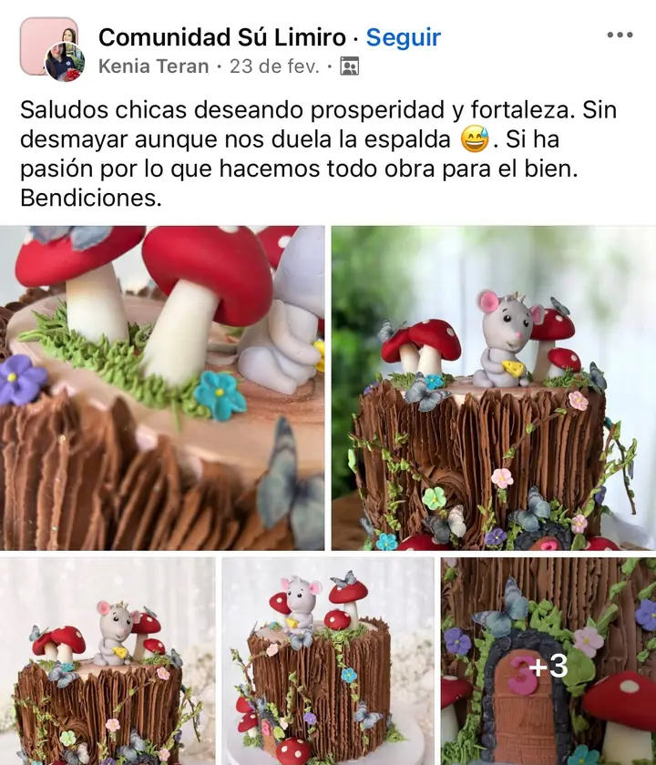 Publicación de Kenia Teran en la Comunidad Sú Limiro: torta de tronco con hongos y ratón