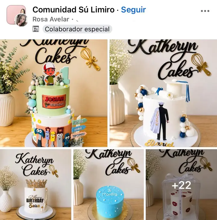 Publicación de Rosa Avelar en la Comunidad Sú Limiro: tortas de Katheryn Cakes
